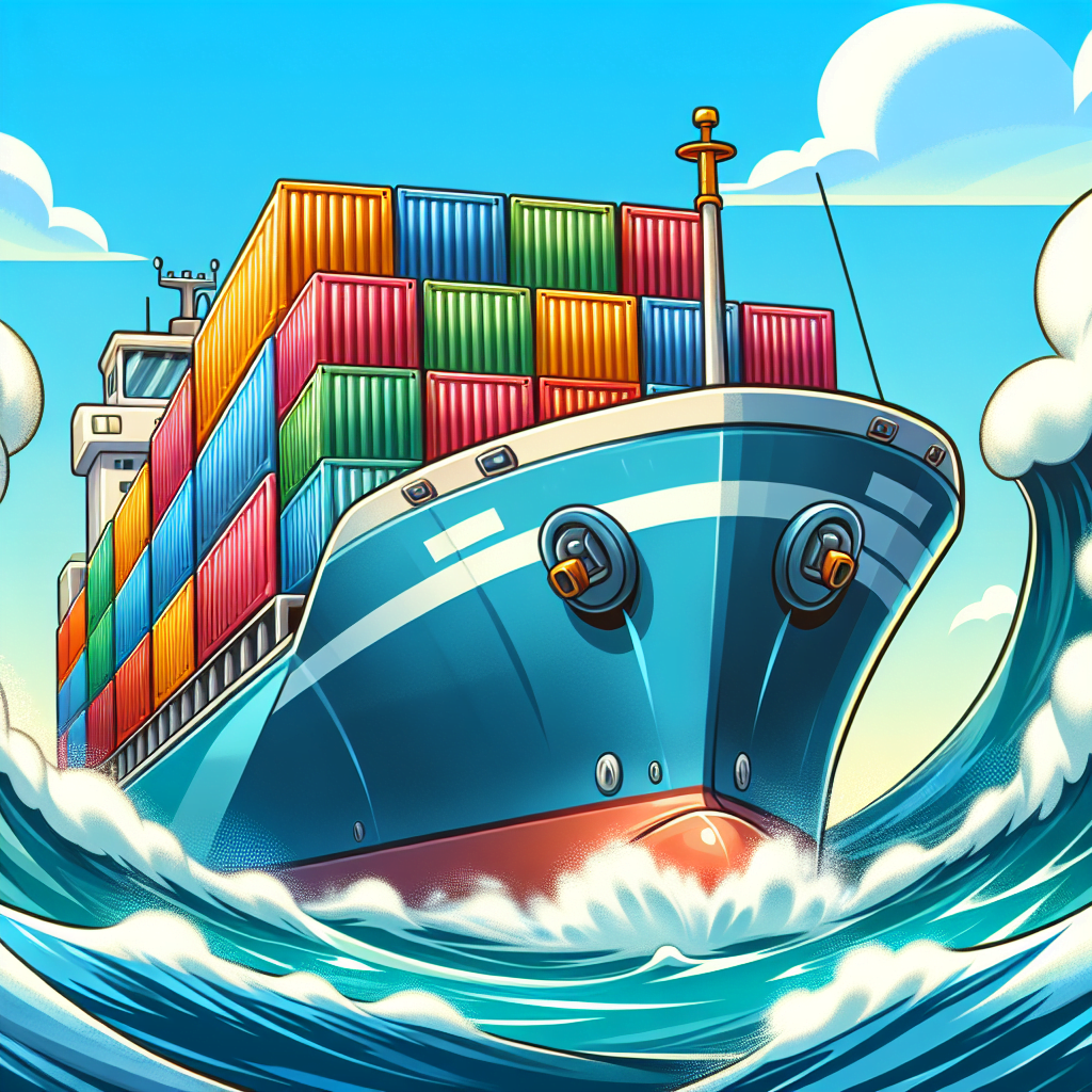 cartoon container ship going over a wave